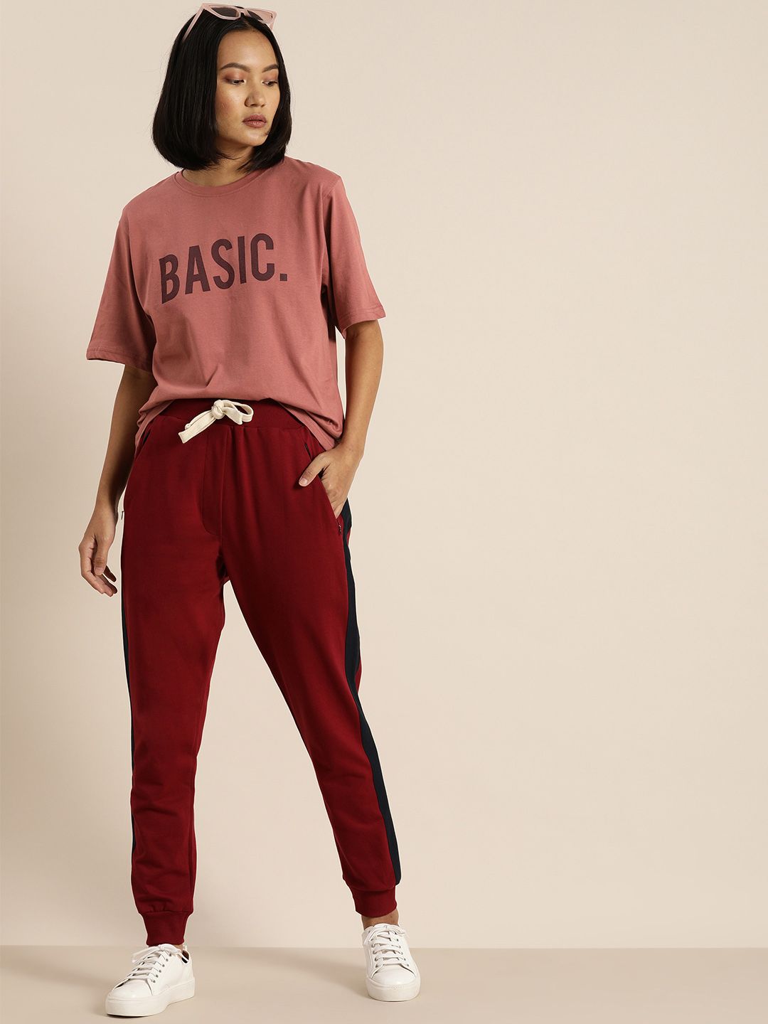 DILLINGER Women Rust Pink Printed Longline Oversized Cotton Pure Cotton T-shirt