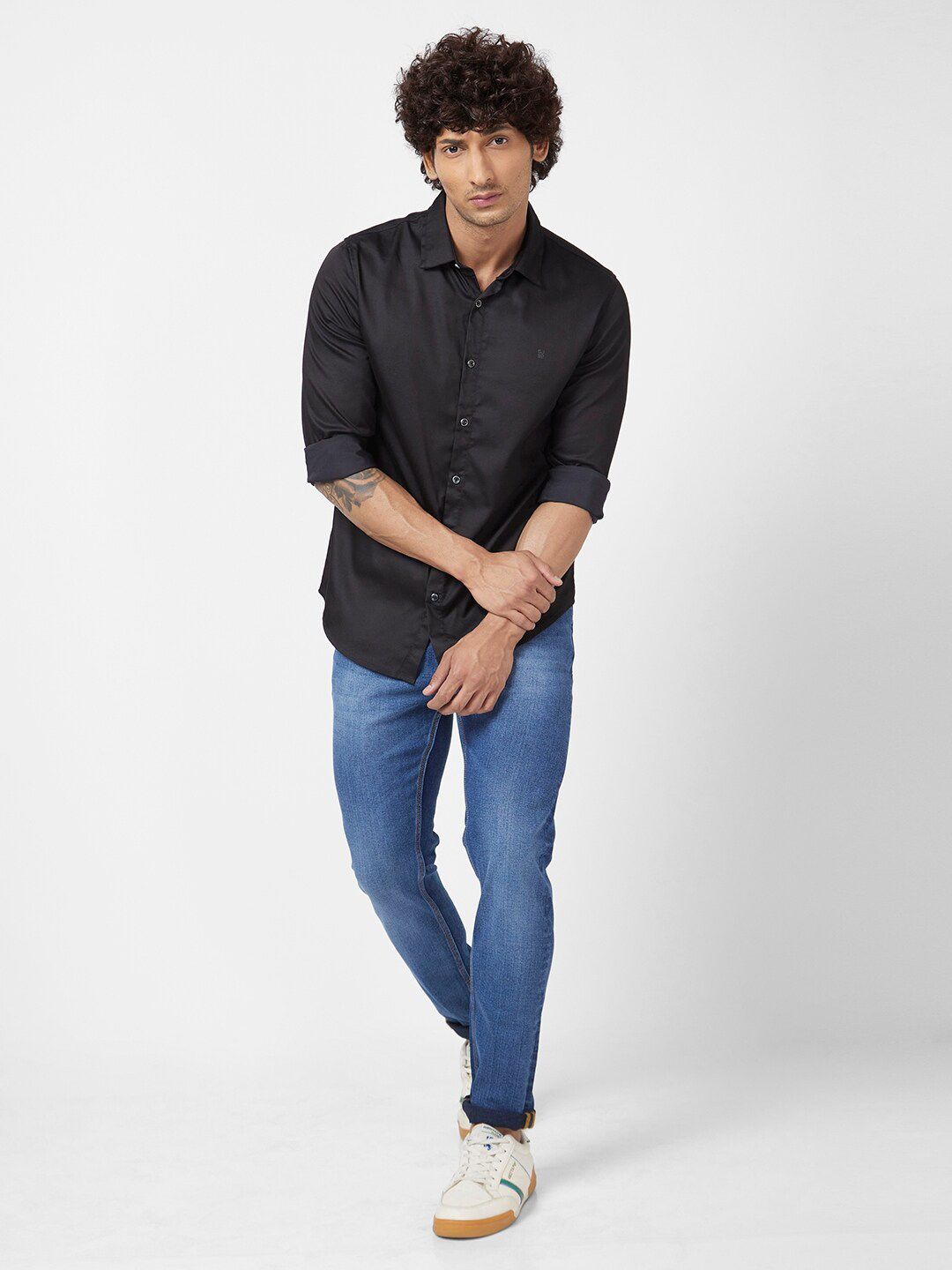 SPYKAR Classic Spread Collar Opaque Cotton Linen Casual Shirt