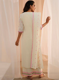 Libas Floral Embroidered Thread Work Pure Cotton Kurta With Palazzos & Dupatta