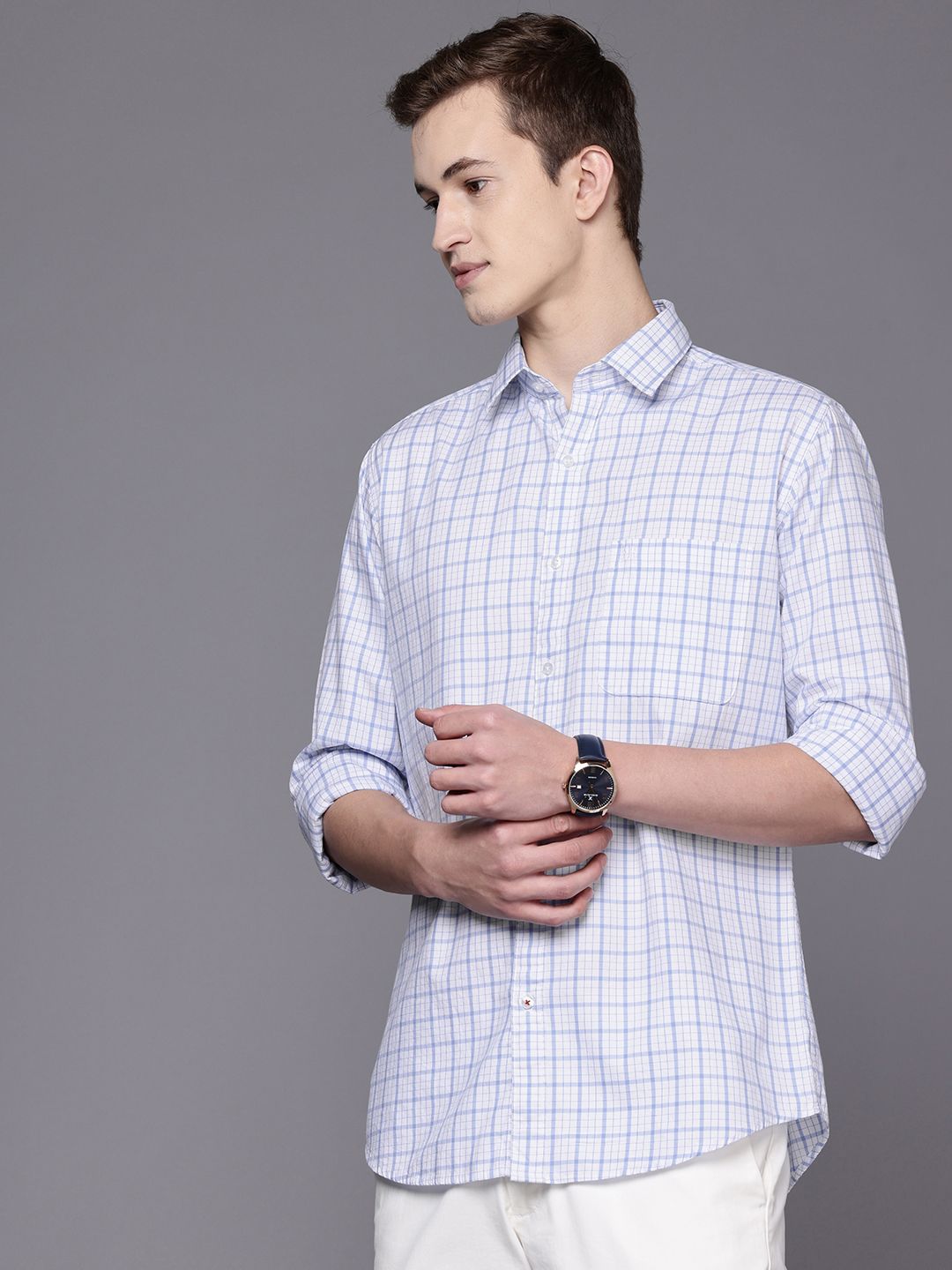 Raymond Pure Cotton Slim Fit Checked Casual Shirt