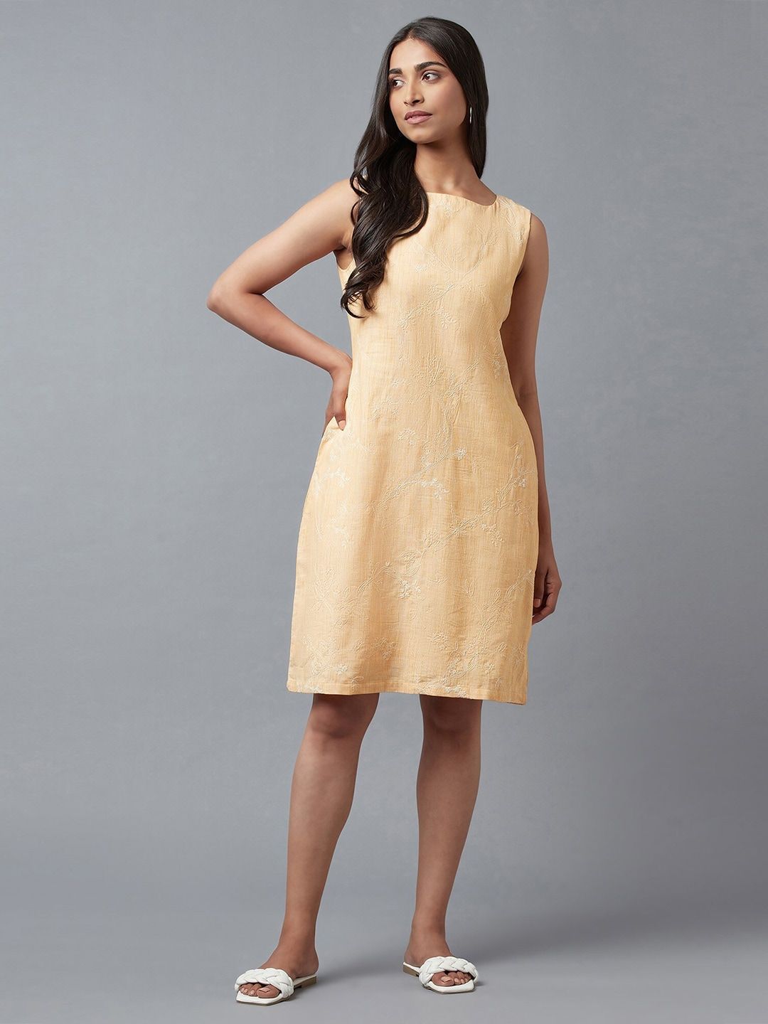 W Floral Embroidered A-Line Cotton Dress