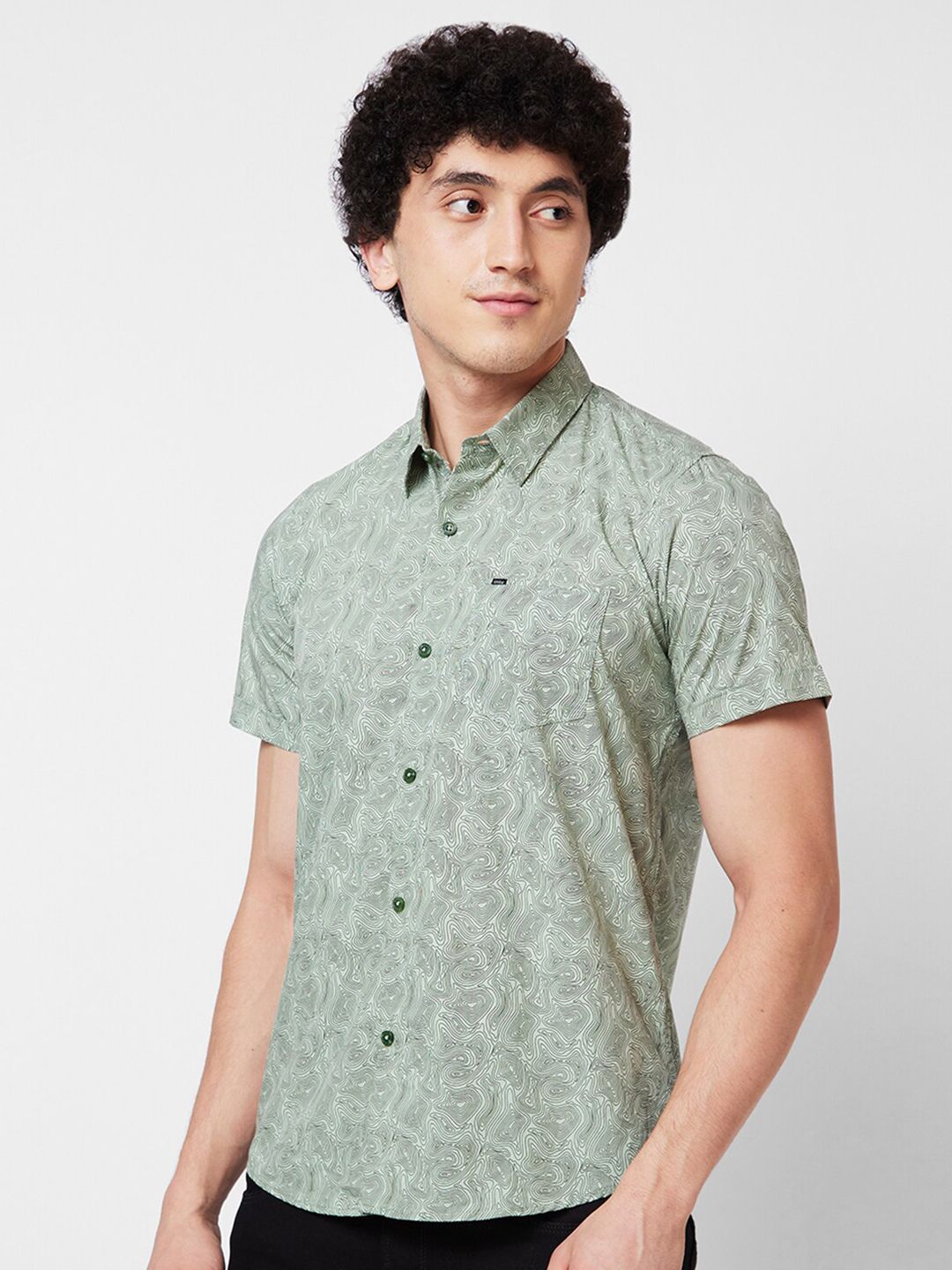 SPYKAR Spread Collar Short Sleeves Printed Casual Cotton Shirt