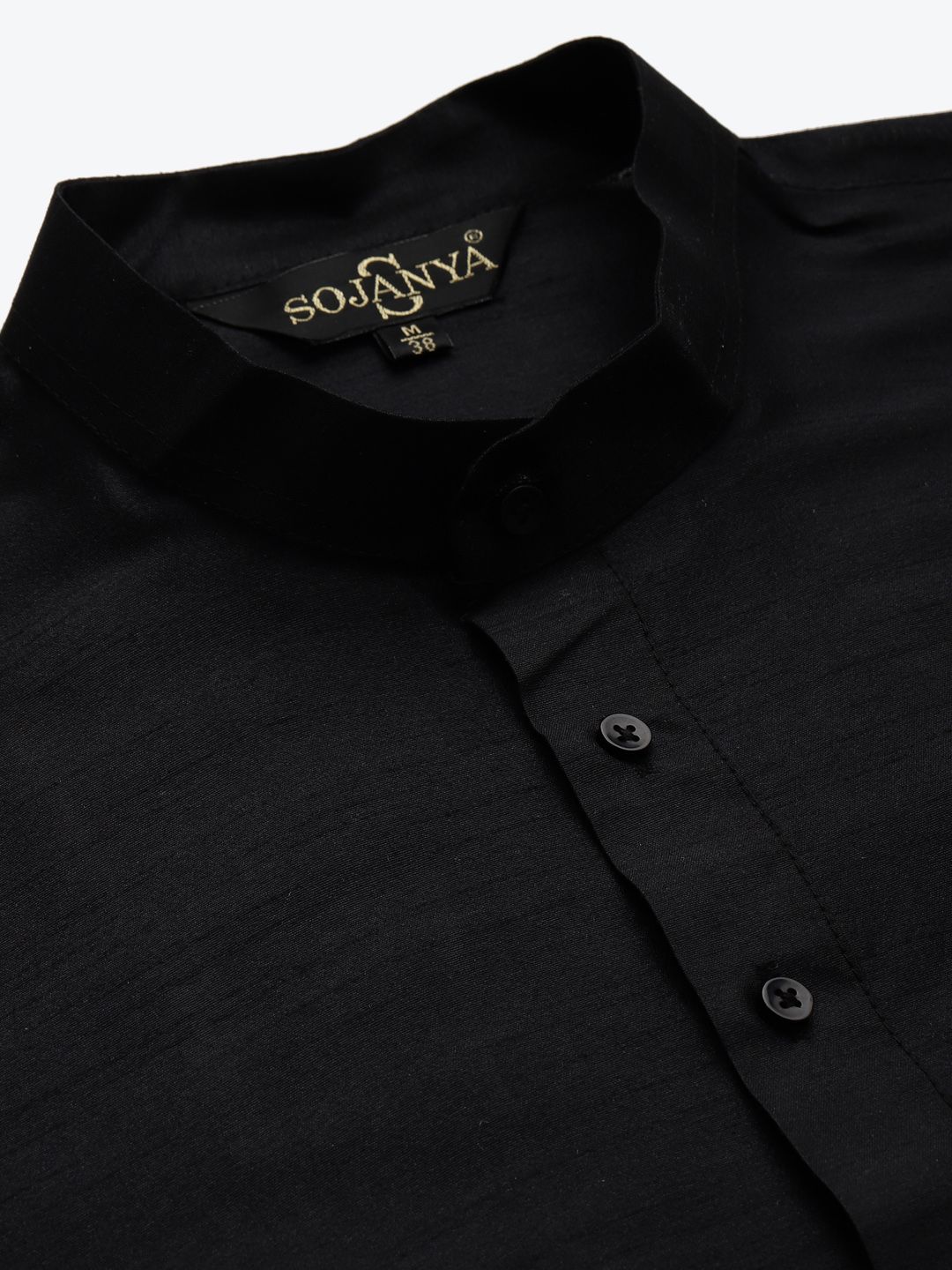 SOJANYA Men Black Kurta with Churidar & Nehru Jacket
