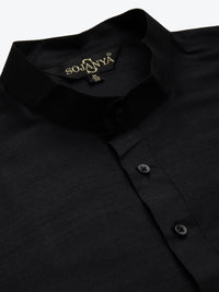 SOJANYA Men Black Kurta with Churidar & Nehru Jacket