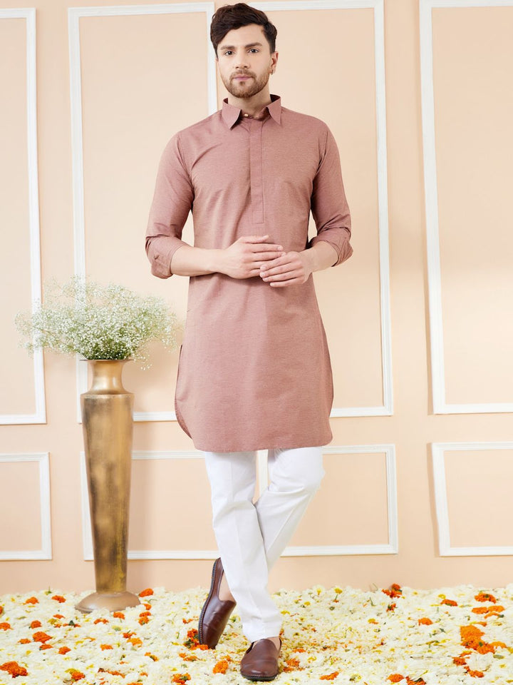 See Designs Shirt Collar Long Sleeves Pure Cotton Pathani Kurta With Pyjamas