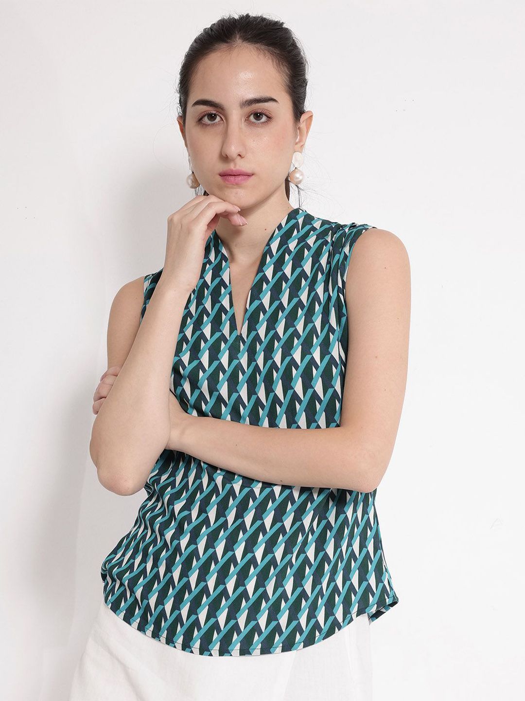 RAREISM Geometric Print Cotton Top