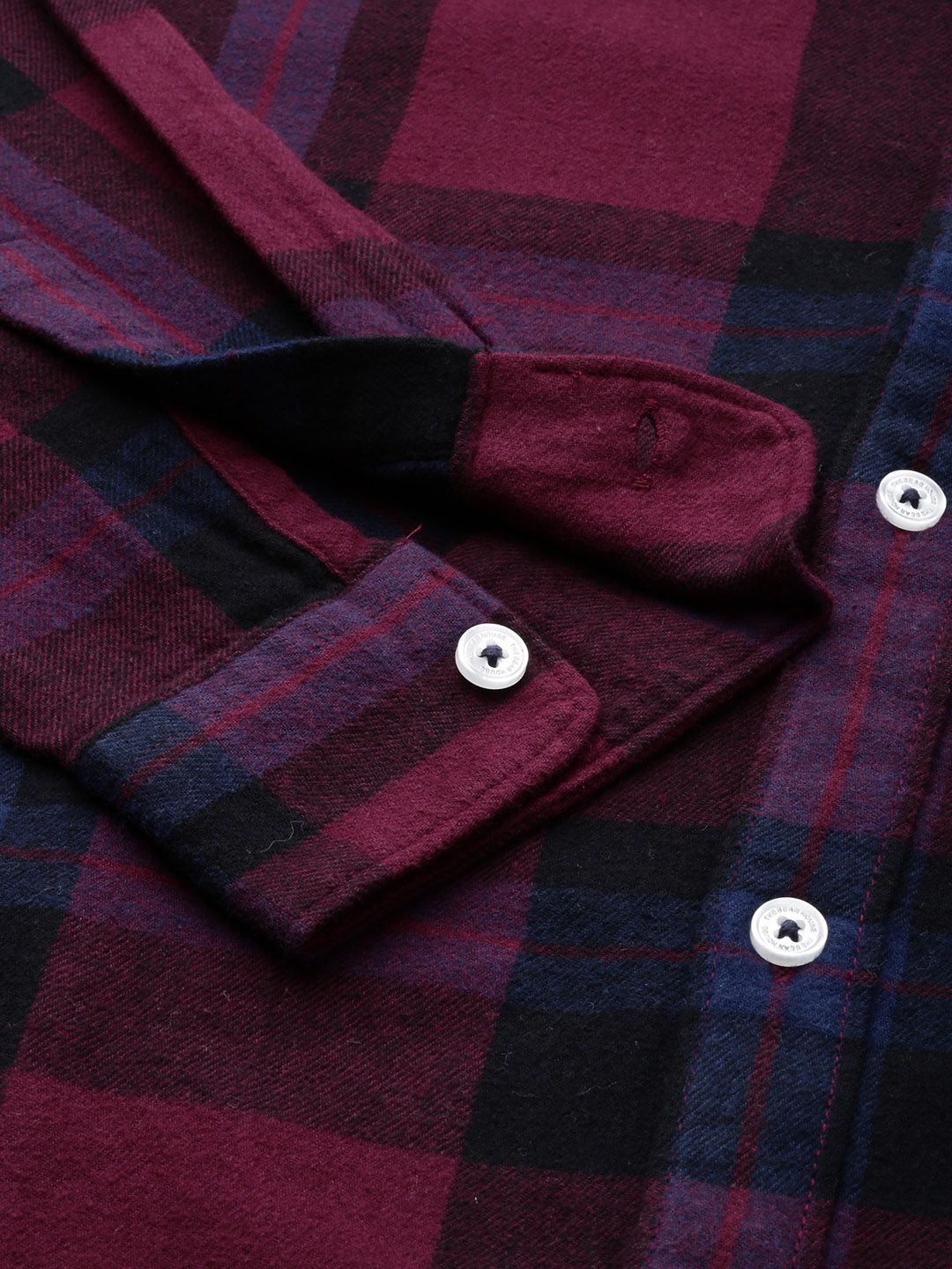 THE BEAR HOUSE Men Maroon & Navy Blue Slim Fit Checked Flannel Casual Shirt