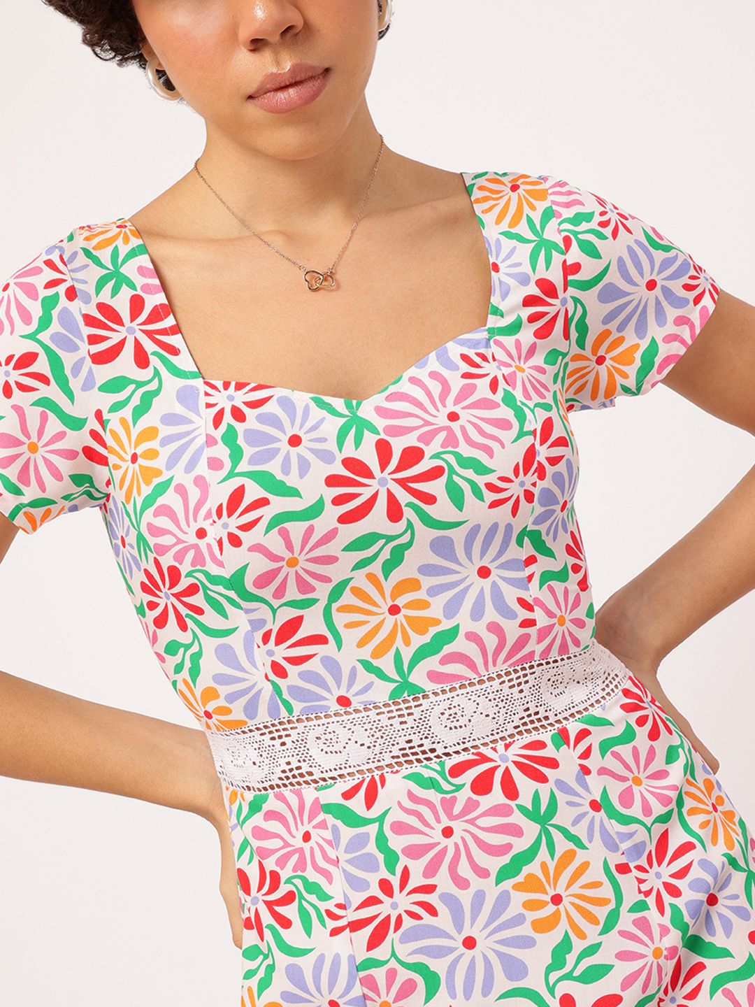 DressBerry Garden Party Tee Floral Print Sweetheart Neck Mini Sheath Dress