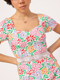 DressBerry Garden Party Tee Floral Print Sweetheart Neck Mini Sheath Dress