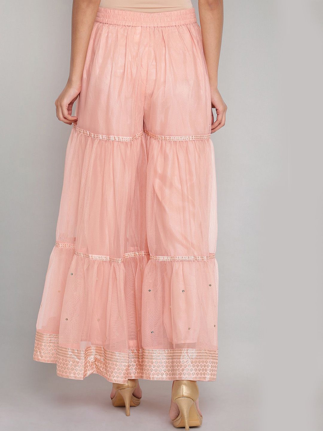 W Women Peach-Coloured Pleated Shararas