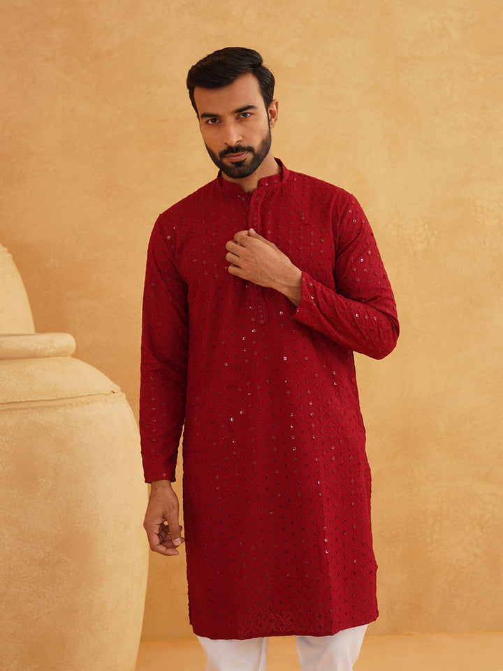 SOJANYA Embroidered Sequinned Pure Cotton Kurta with Pyjama Set