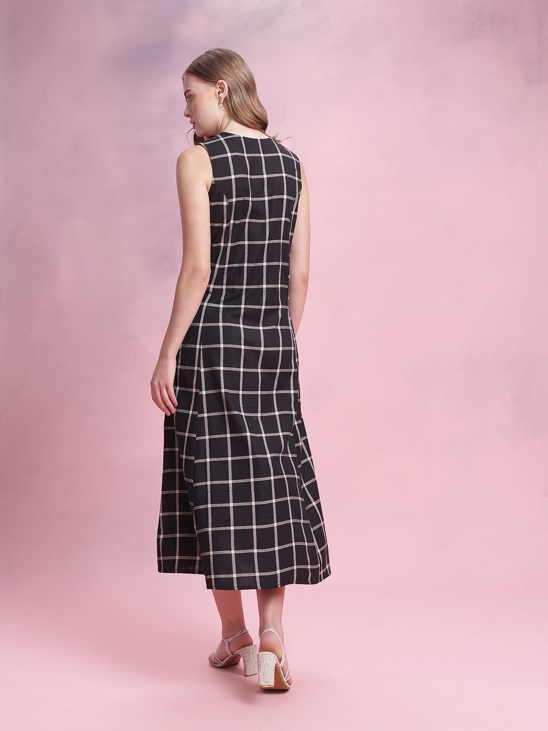 DressBerry Checked A-Line Midi Dress