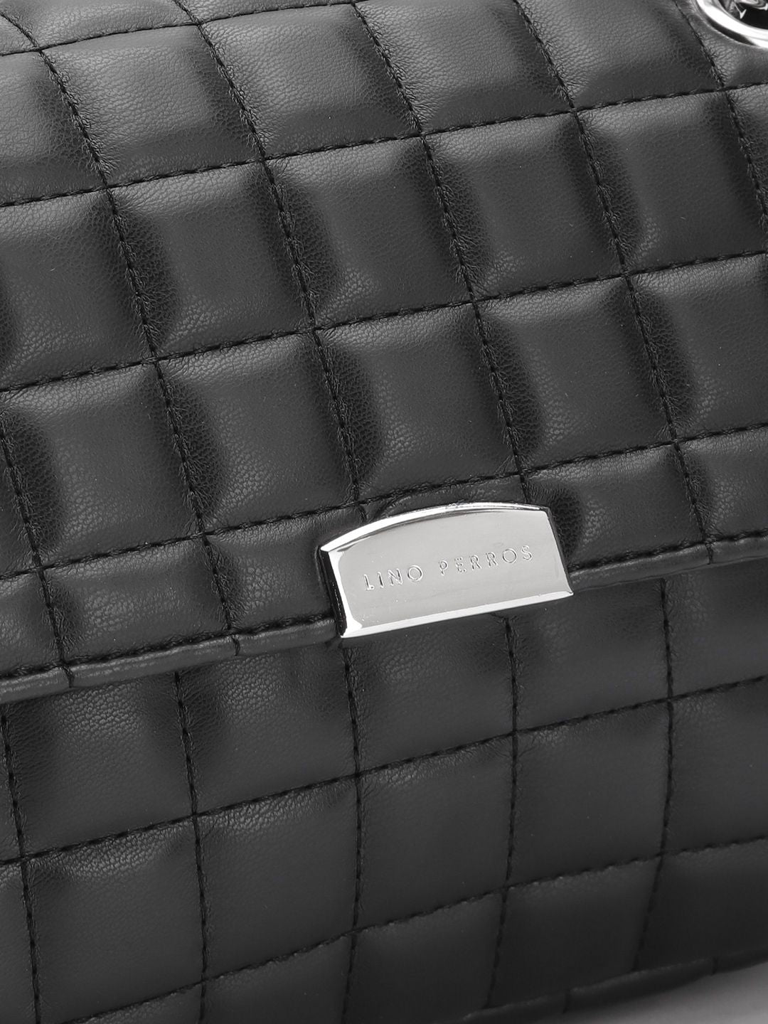 Lino Perros Geometric Textured Structured Shoulder Bag with Quilted Detail