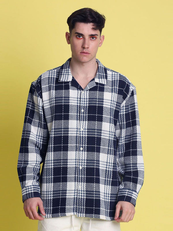 Bene Kleed Men Tartan memeriksa baju kasual bertekstur santai