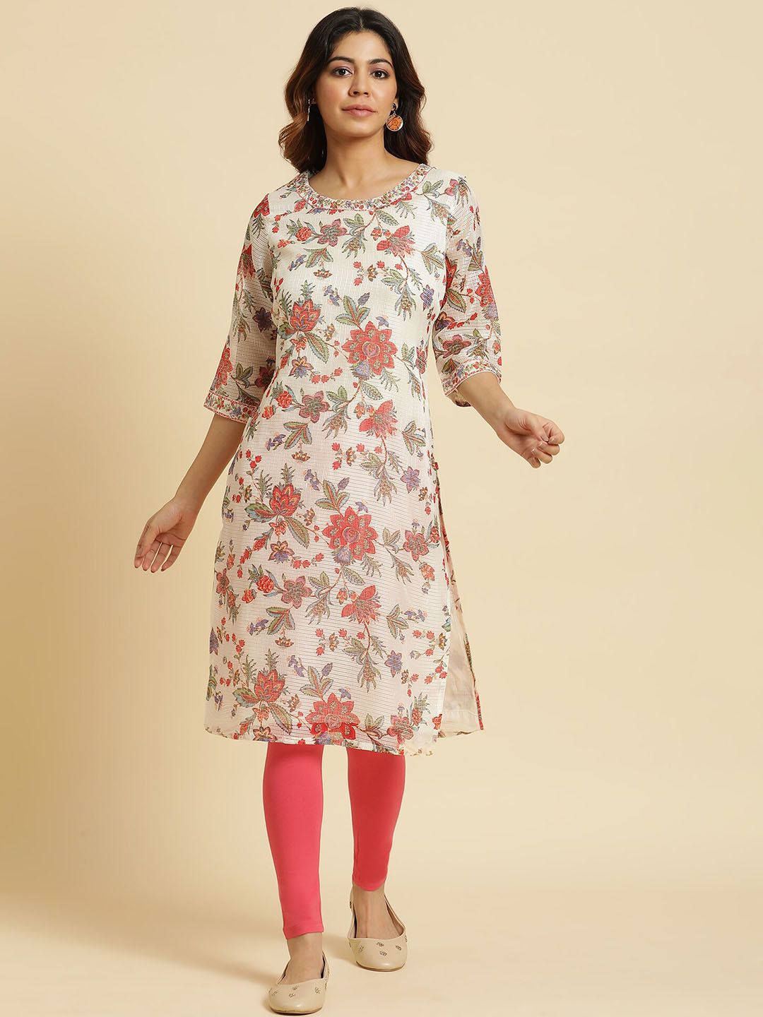 W Women Floral Printed Straight Kurta