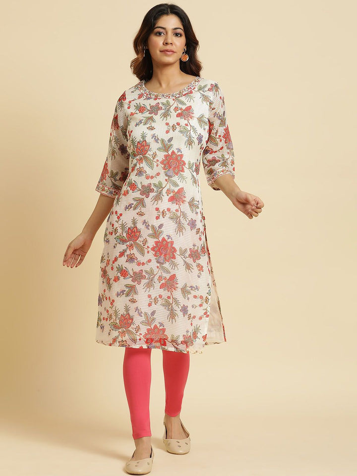 W Women Floral Printed Straight Kurta