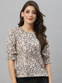 Style Quotient Nude-Coloured & Black Print Crepe Top