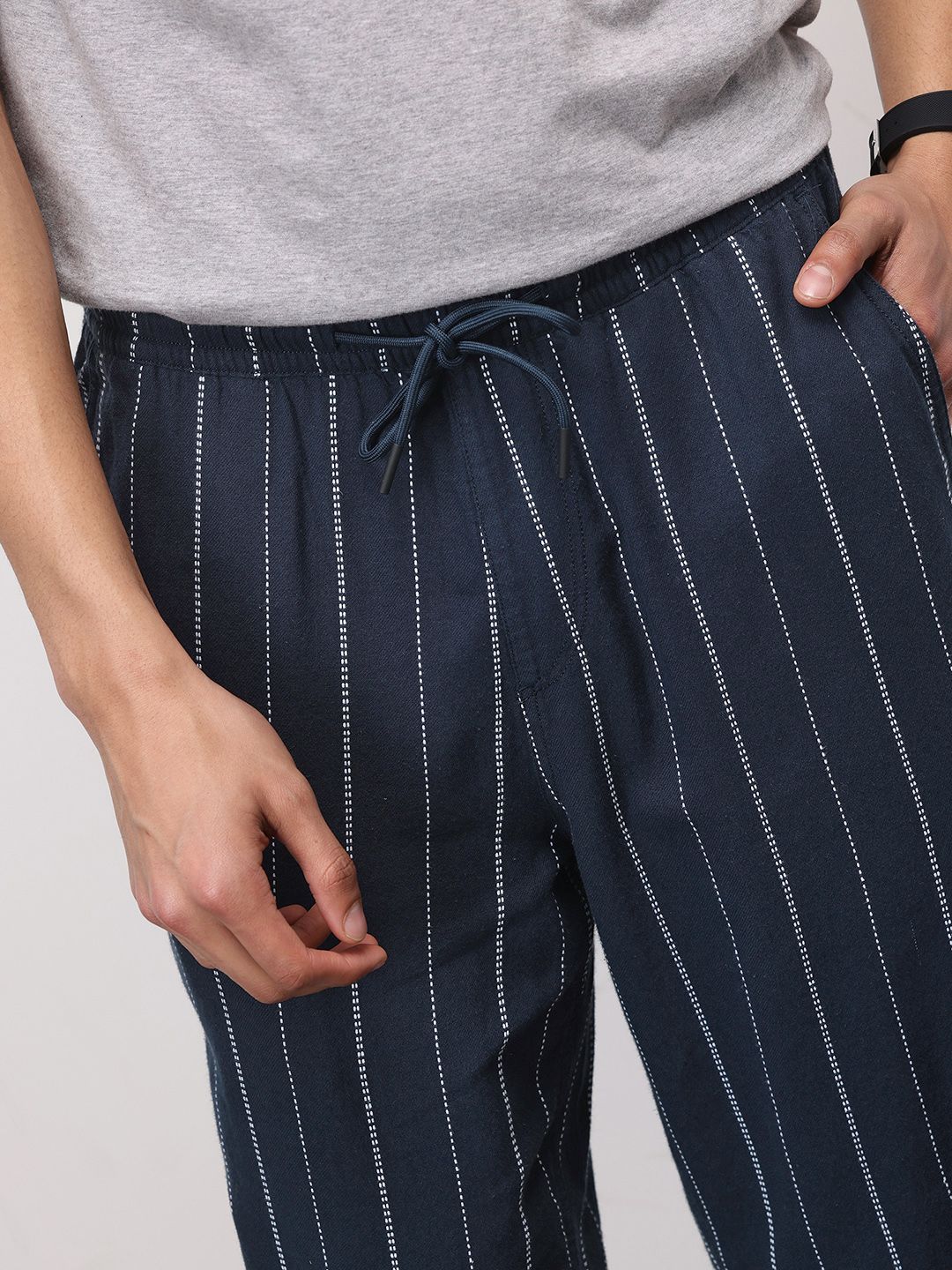 ether Zen Men Cotton Linen Striped Chinos Trousers