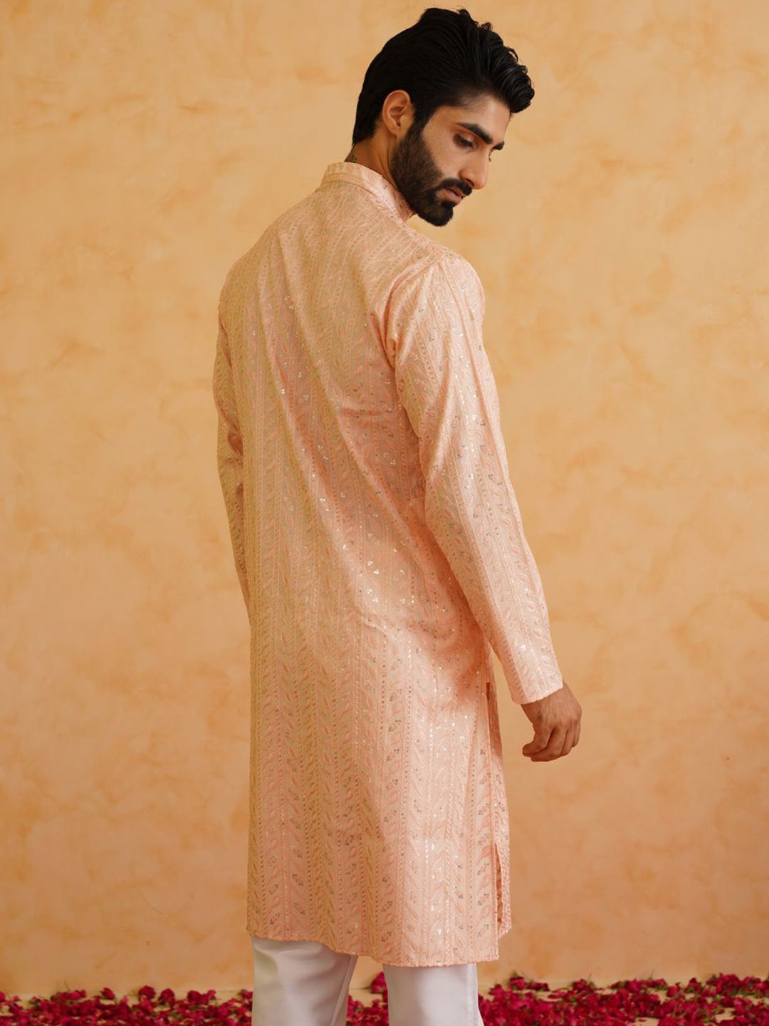 SOJANYA LUXE Motif Etnik Bersulam Kurta Sutera Kapas Labuci Dengan Piyama