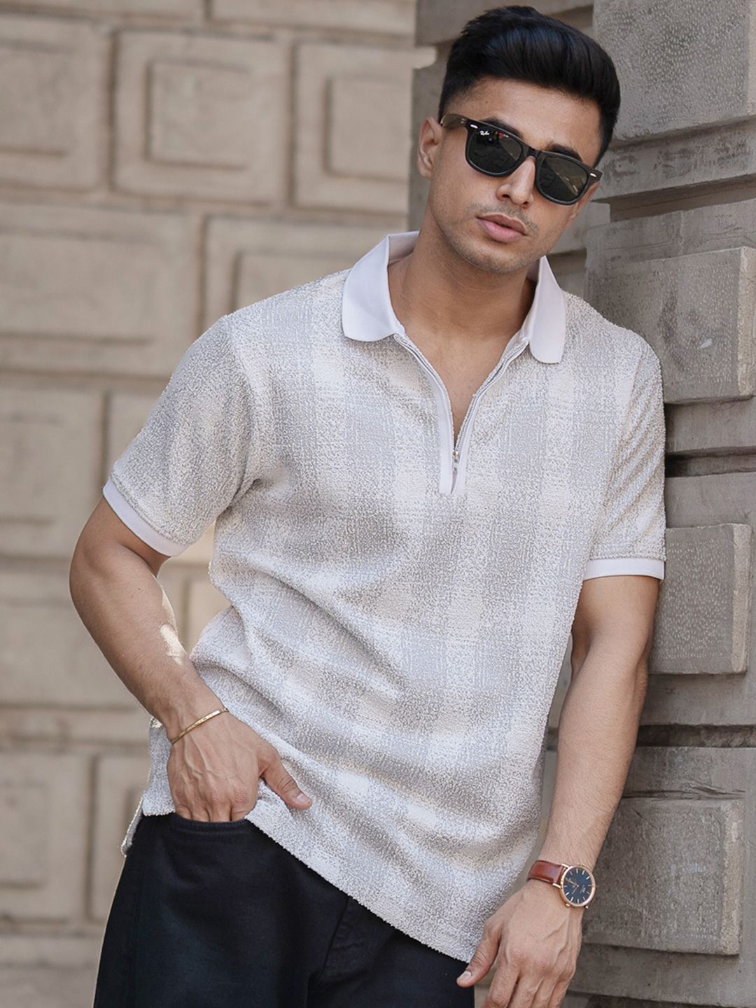 Powerlook Men Regular Fit Abstract Printed Polo Collar T-shirt