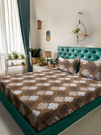 Myntra Elegant Homes Coklat & Putih Kapas Bunga 400 TC Set Cadar King 2.50 m x 2.25 m