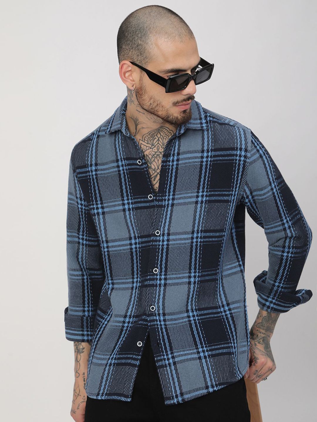 VASTRADO Men Classic Fit Spread Collar Tartan Checked Cotton Casual Shirt