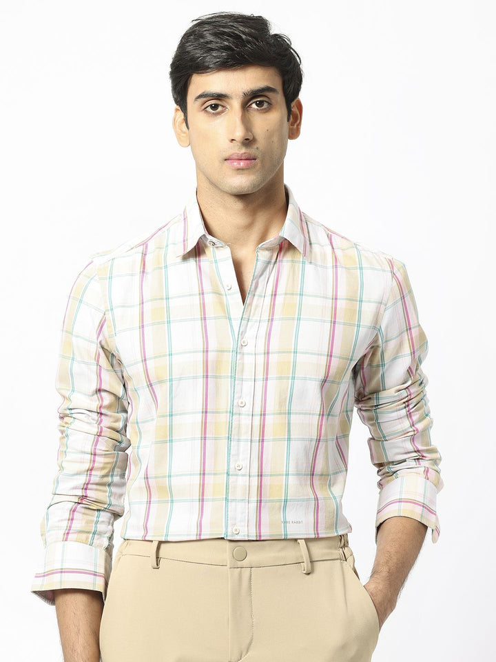 RARE RABBIT Men Campo Checked Slim Fit Opaque Cotton Shirt