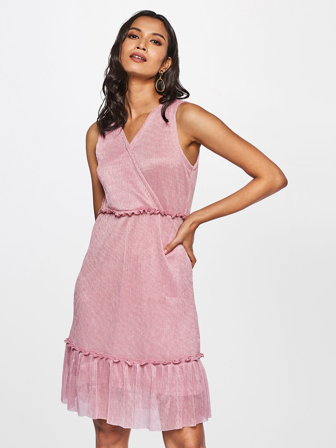 AND Pink Solid Wrap Dress