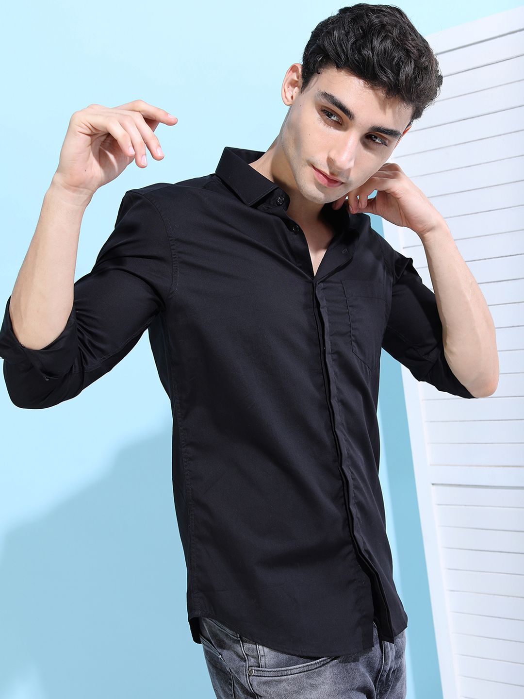 HIGHLANDER Men Black Slim Fit Solid Formal Shirt