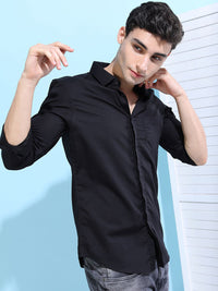 HIGHLANDER Men Black Slim Fit Solid Formal Shirt
