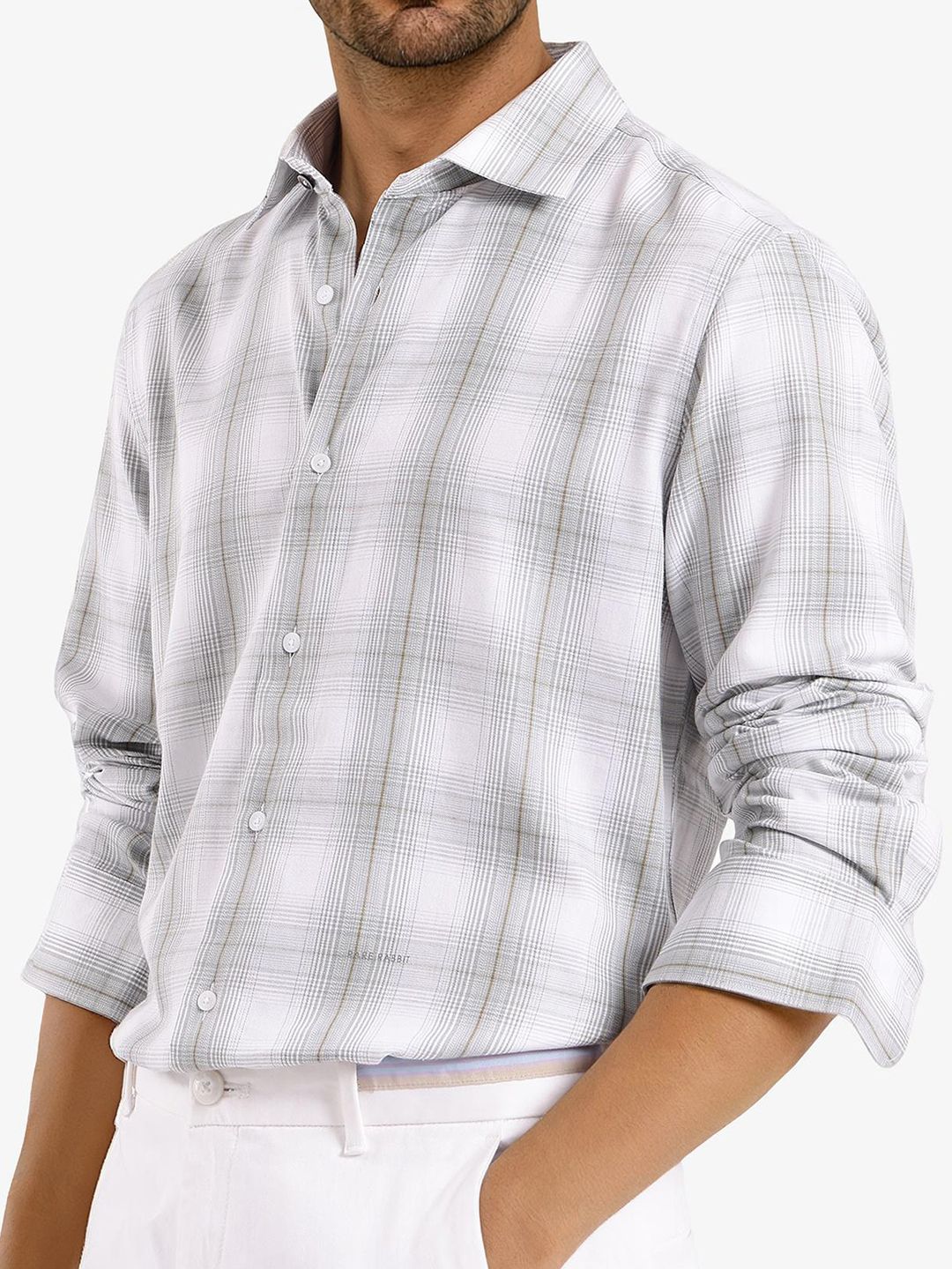 RARE RABBIT Men Comfort Spread Collar Checked Cotton Casual Shirt