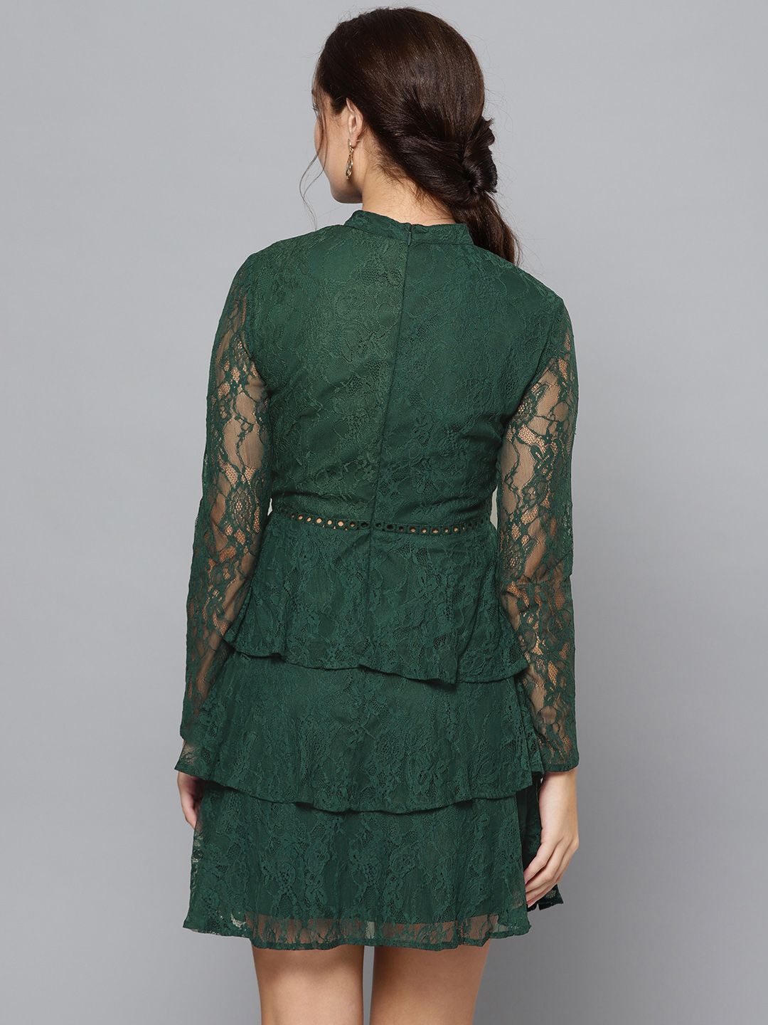 STREET 9 Women Teal Green Lace Layered A-Line Dress