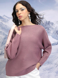 Tokyo Talkies Purple Oversized Acrylic Pullover Sweater