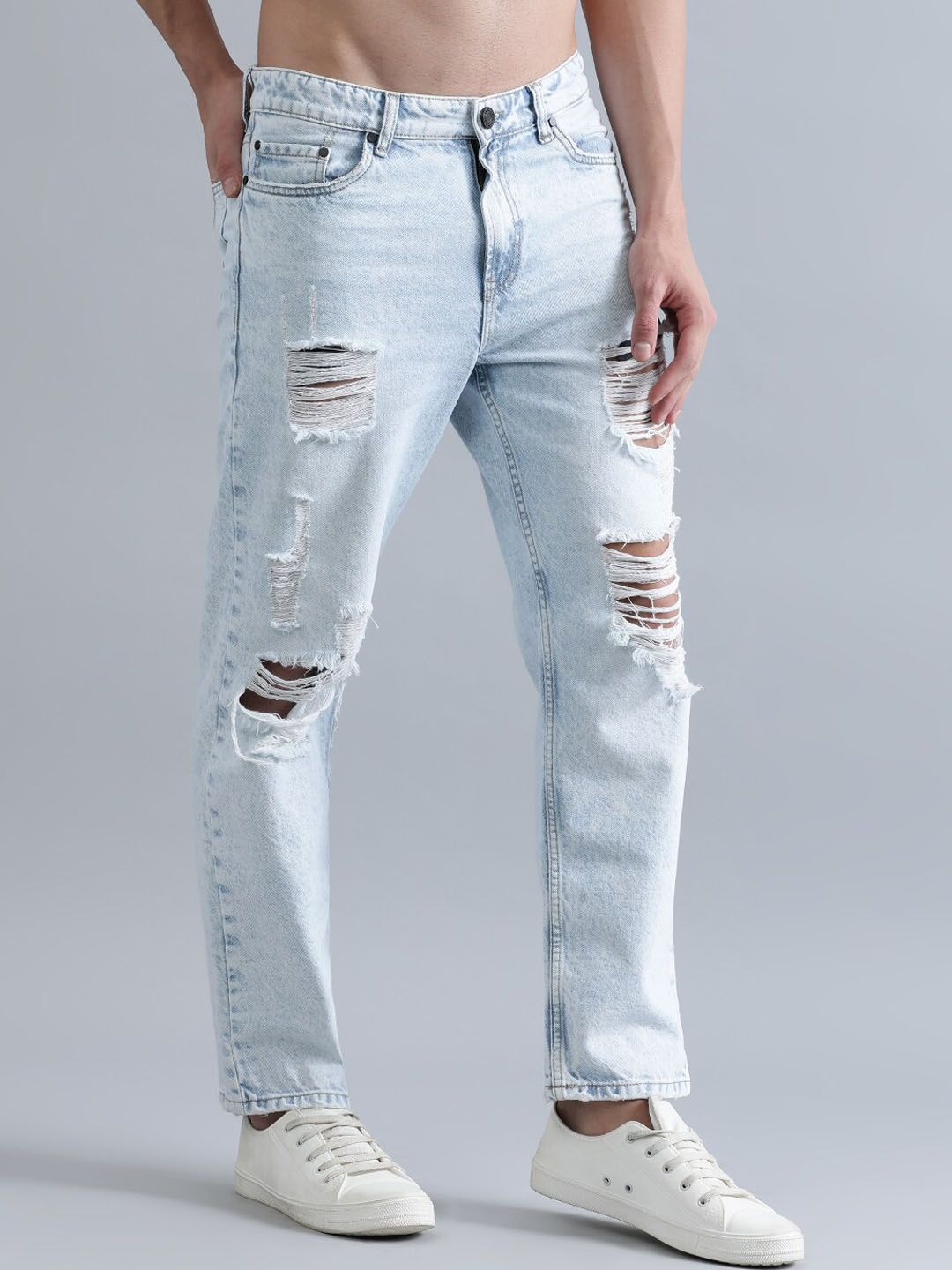 Bene Kleed Men Pure Cotton Relaxed Fit Highly Distressed Heavy Fade Jeans