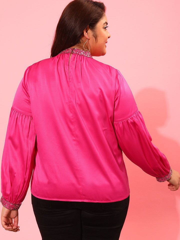 CURVY STREET Round Neck Sequined Regular Top