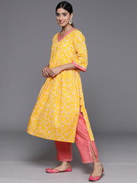 Libas Women Floral Printed Gotta Patti Pure Cotton Kurta with Palazzos & With Dupatta