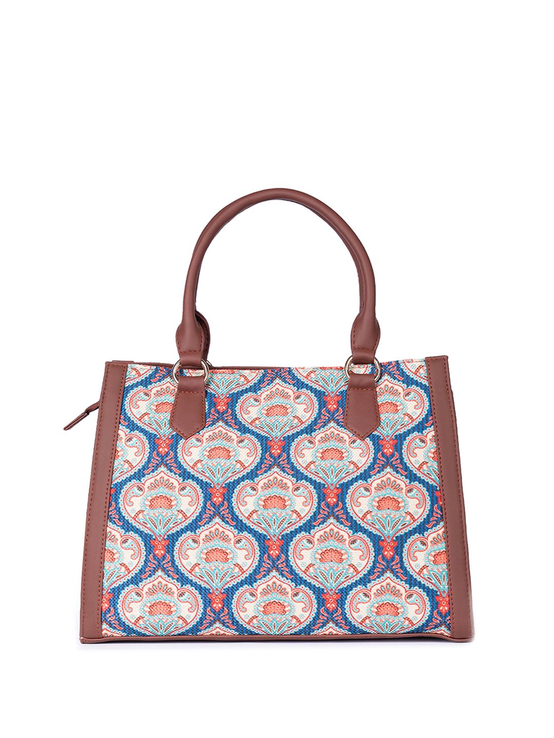 ZOUK Ethnic Motifs Printed Structured Jute Handheld Bag