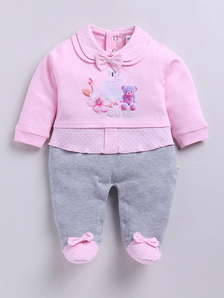 Moms Love Infant Girls Bow Detail Printed Sleepsuit