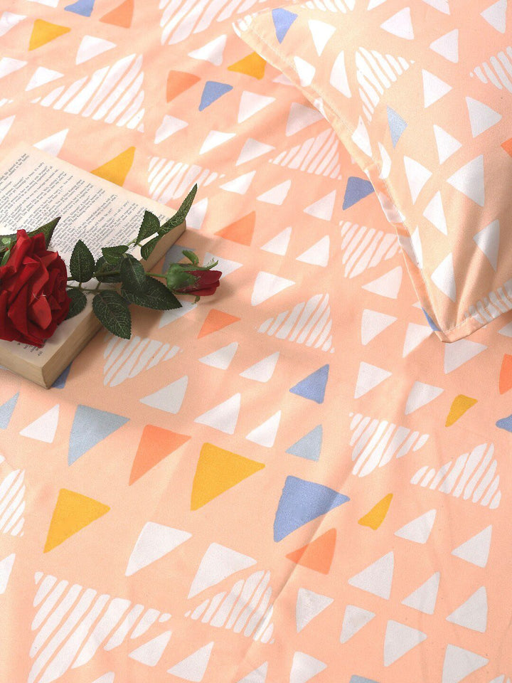 KLOTTHE Peach Kapas Geometrik 300 TC Cadar King Halus dengan 2 Sarung Bantal-98 x 87 inci