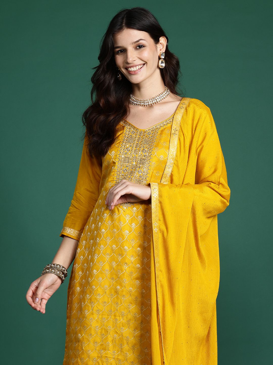 Indo Era Ethnic Motifs Regular Kurta with Trousers & With Dupatta