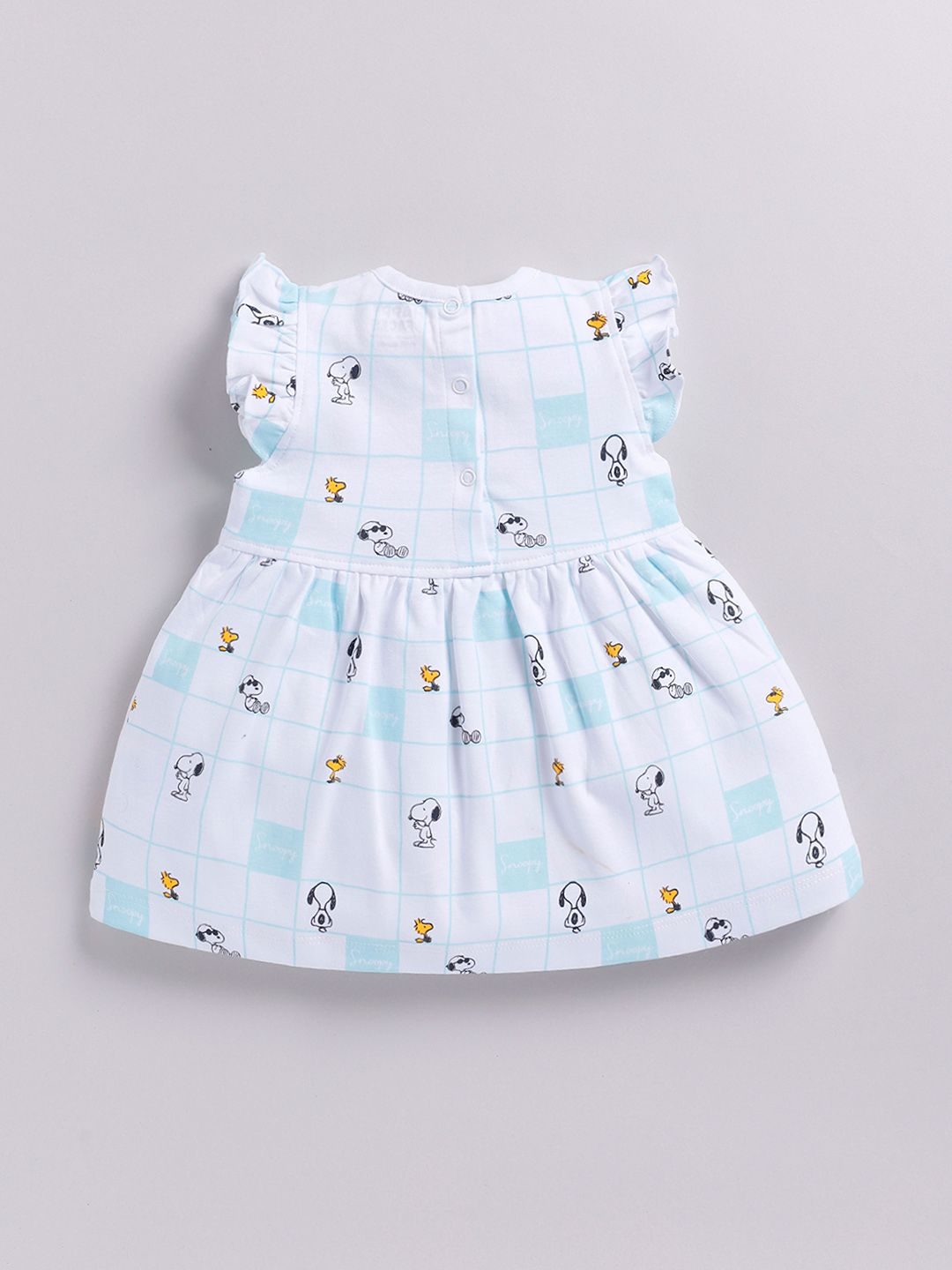 Happy Faces Girls Cotton Printed Flutter Sleeve Fit & Flare Dress
