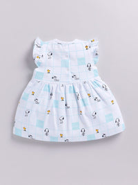 Happy Faces Girls Cotton Printed Flutter Sleeve Fit & Flare Dress