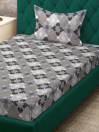 Moda Rapido X KLOTTHE Grey & White Geometric 400 TC Single Bedsheet with 1 Pillow Covers