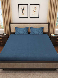 KLOTTHE Turquoise Solid Blue 300 TC King Woolen Bedsheet With 2 Pillow Covers-250X225 cm