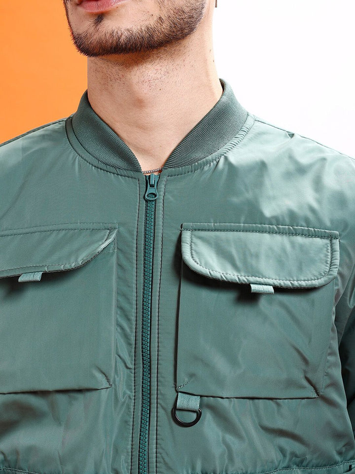 The Indian Garage Co Men Solid Regular Fit Varsity Bomber Jacket