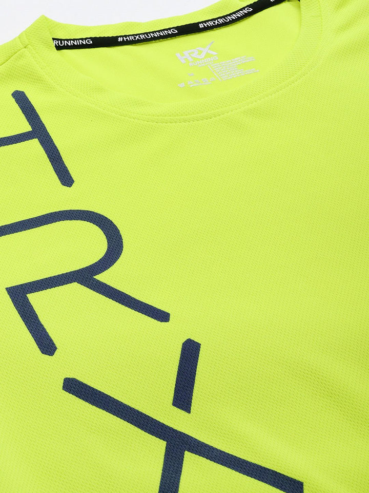 HRX By Hrithik Roshan Men Running NEON LIME Rapid-Dry Brand Carrier T-shirt
