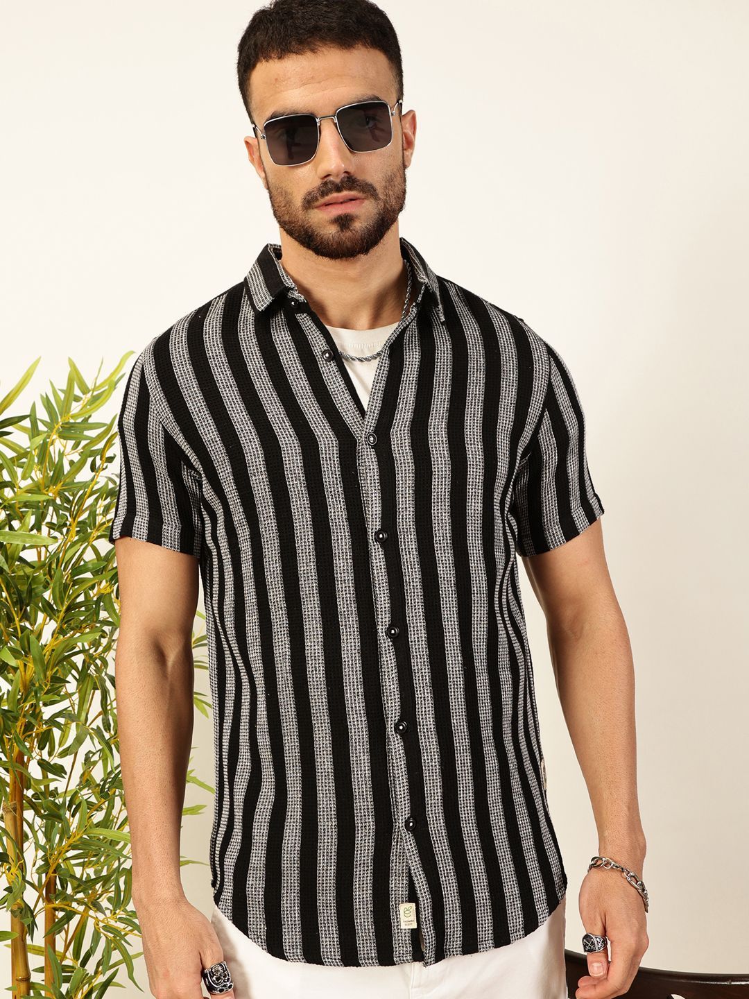 Thomas Scott Men Premium Slim Fit Vertical Striped Casual Shirt