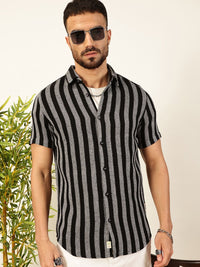 Thomas Scott Men Premium Slim Fit Vertical Striped Casual Shirt