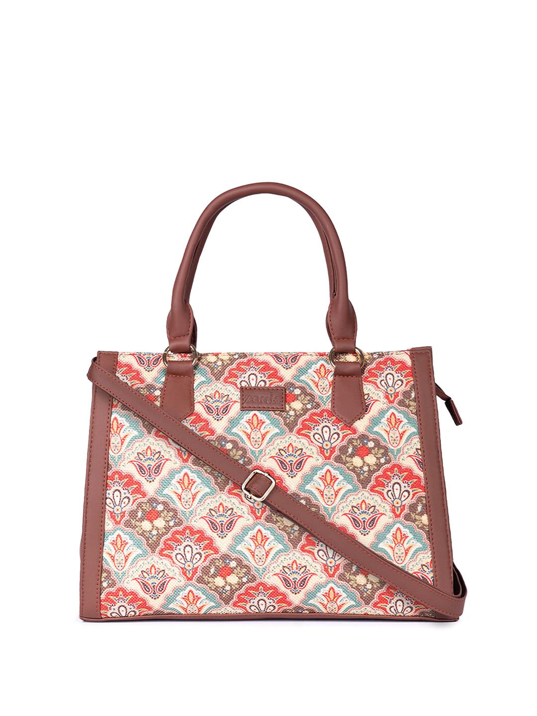 ZOUK Ethnic Motifs Printed Structured Jute Handheld Bag