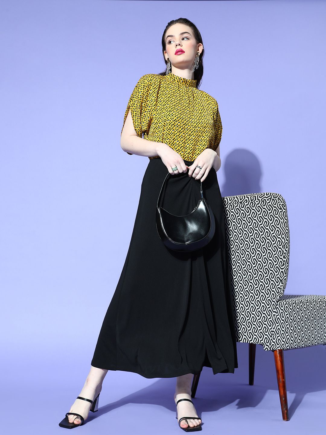 Berrylush Yellow & Black Animal Print Extended Sleeves Top